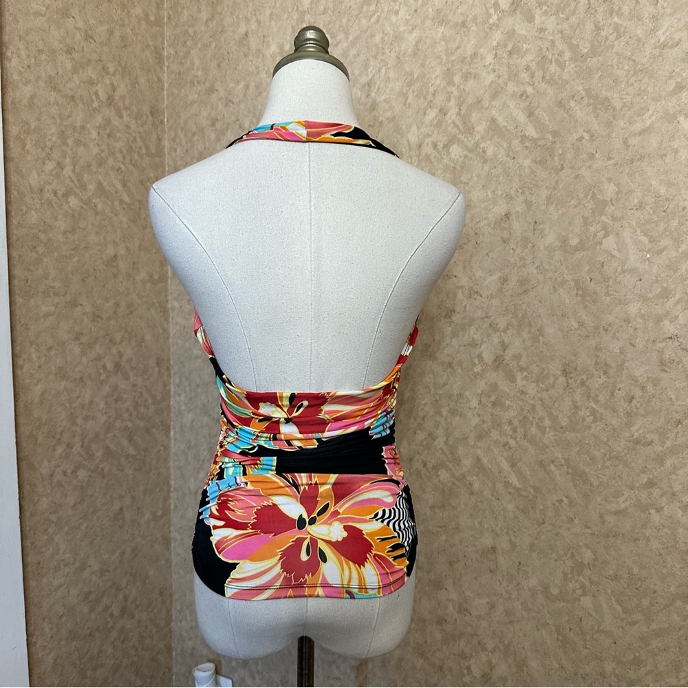 VTG Y2K 2000s Tropical Floral Hibiscus Flower Colorful Halter Tank Top - Picture 4 of 7